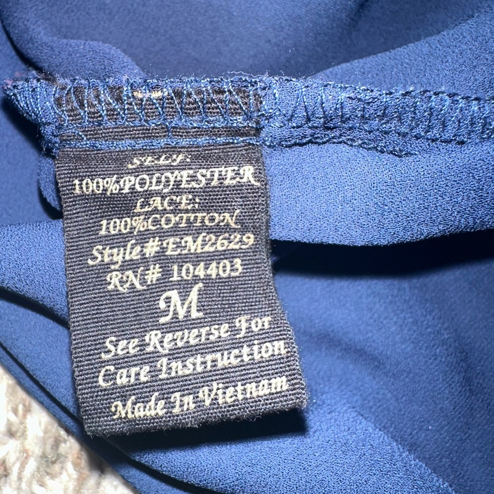 EM Women’s Blouse – Size Medium – Navy Blue Lace-Up V-Neck Top - Picture 5 of 6